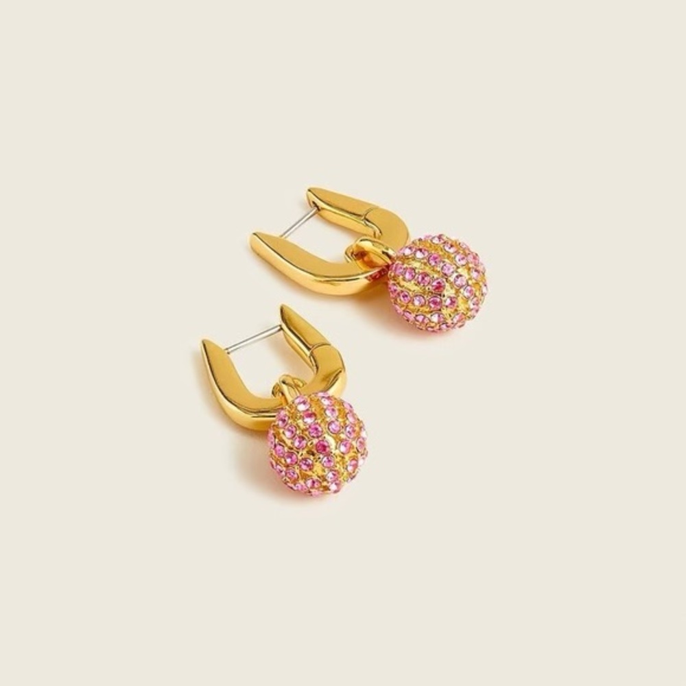 NWT J.Crew Brigerton Huggie and Pink Ball Pave Crystal Earrings